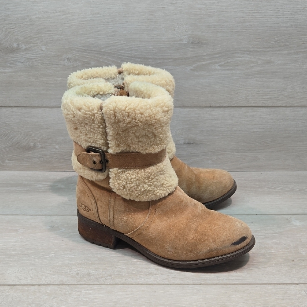 UGG Australia Women Tan&Cream Winter Boots with Sherpa Lining Leather Shoes 8